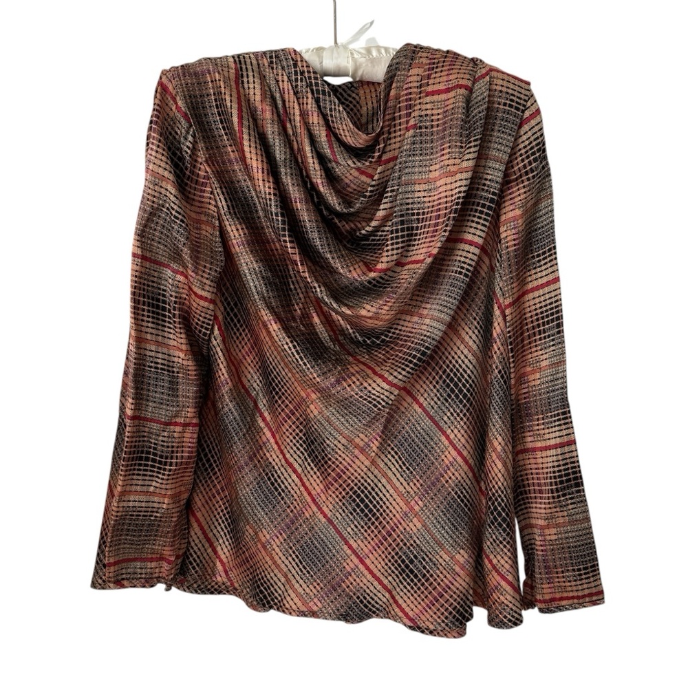 Vintage Jerri Sherman plaid silk drape blouse